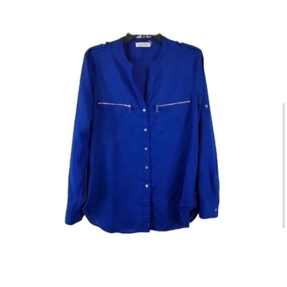 Calvin Klein Jali Zipper Royal Blue Blouse - Picture 6 of 9